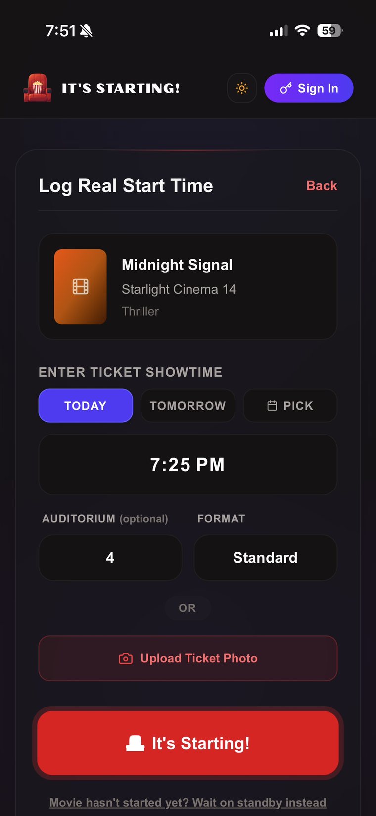 Logging the real start time of a movie
