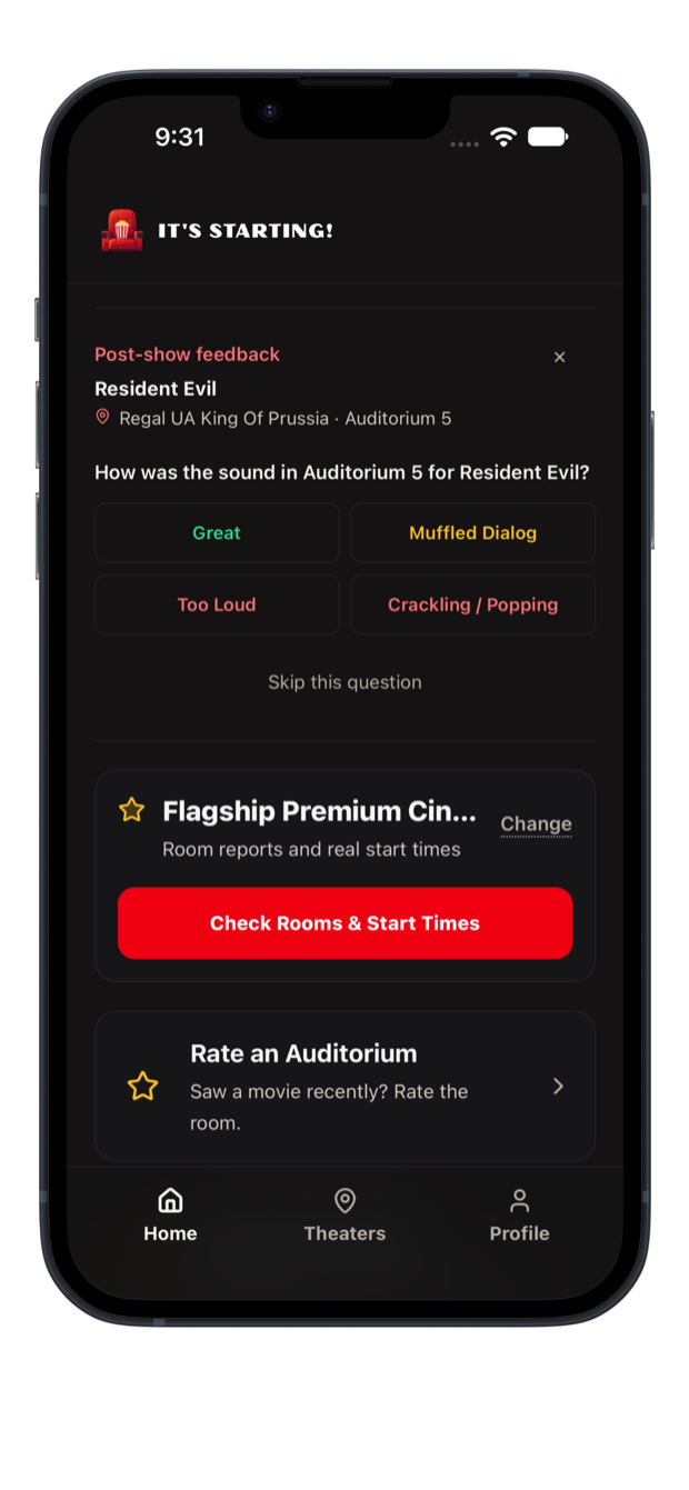One-question post-show survey about auditorium sound